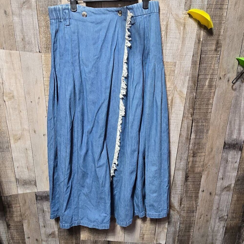 Cambridge Dry Goods Company Vintage Deim Wrap Pleated Midi Skirt Cottage Retro
